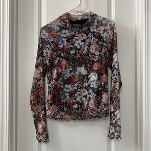 Chic Floral Mesh Long Sleeve Top